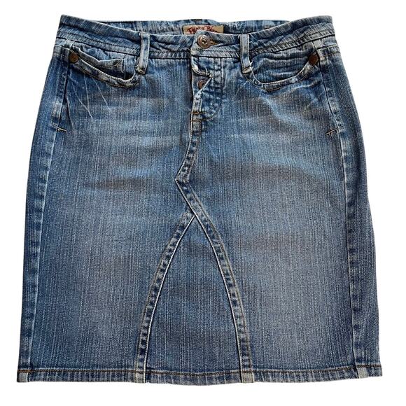 VTG Paris Blue Y2K Western Boho Style Mini Medium Wash Denim Skirt Size 7 - Picture 1 of 14